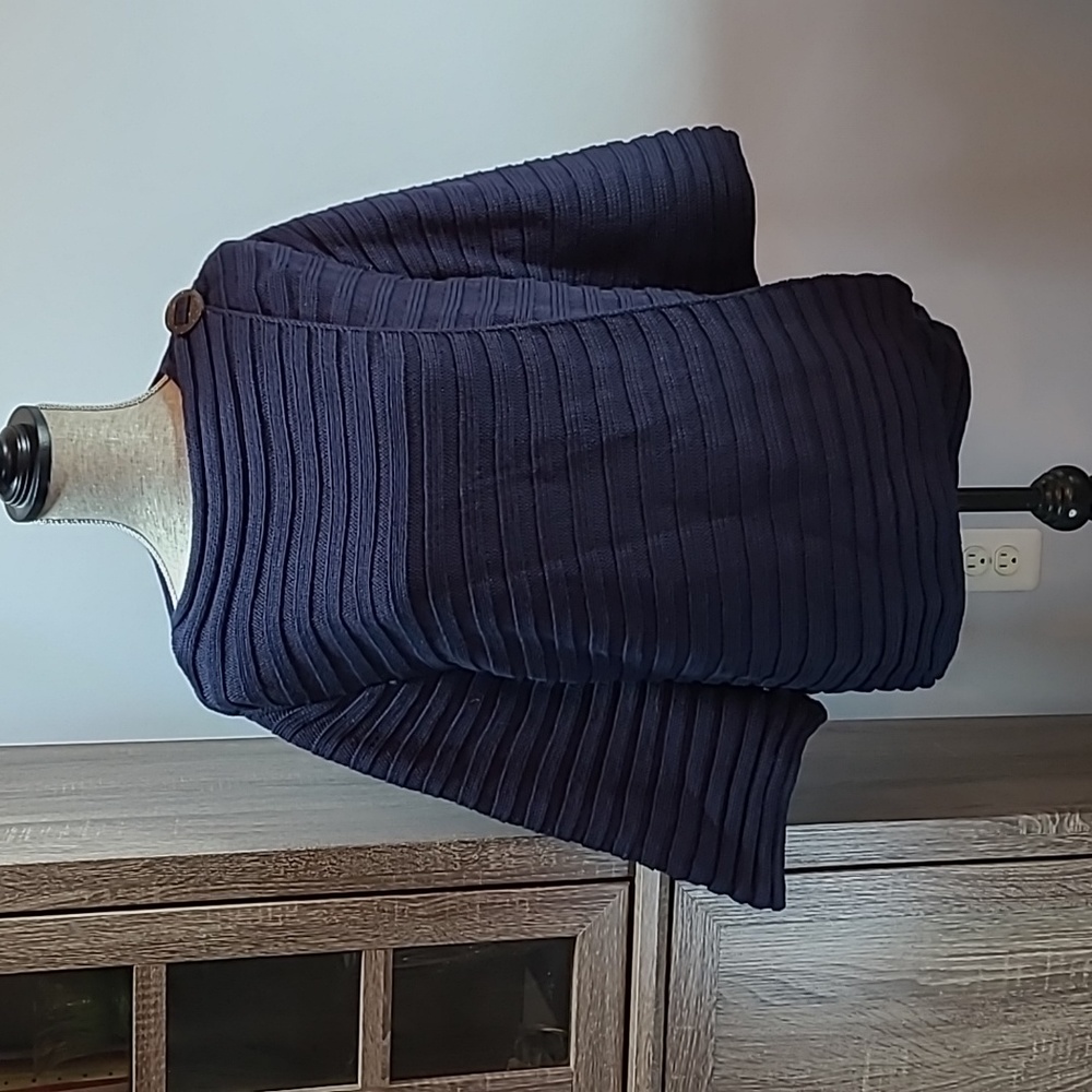 Pure Handknit Cotton Navy Blue Sweater with Large Button Detail XL